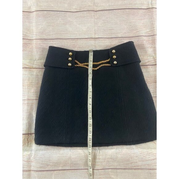 Milly Of New York Women's Black Textured Wool Chain Link Mini Skirt - 2 - Picture 2 of 12